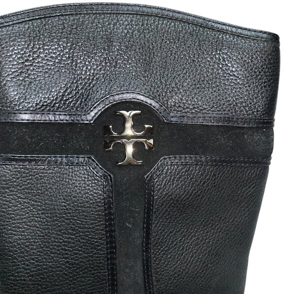 Tory Burch NEW black leather riding boots gold TT logo 11 NEW NWT - Picture 5 of 8
